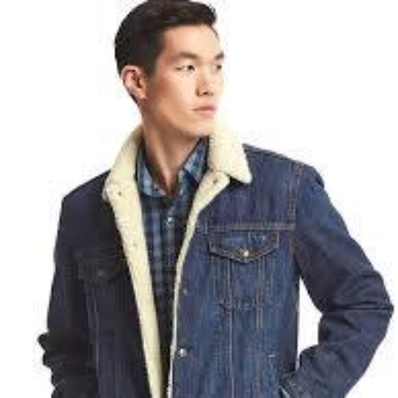 Gap Dark Blue Denim Jacket with Cream Sherpa Collar XXXL - Picture 1 of 8